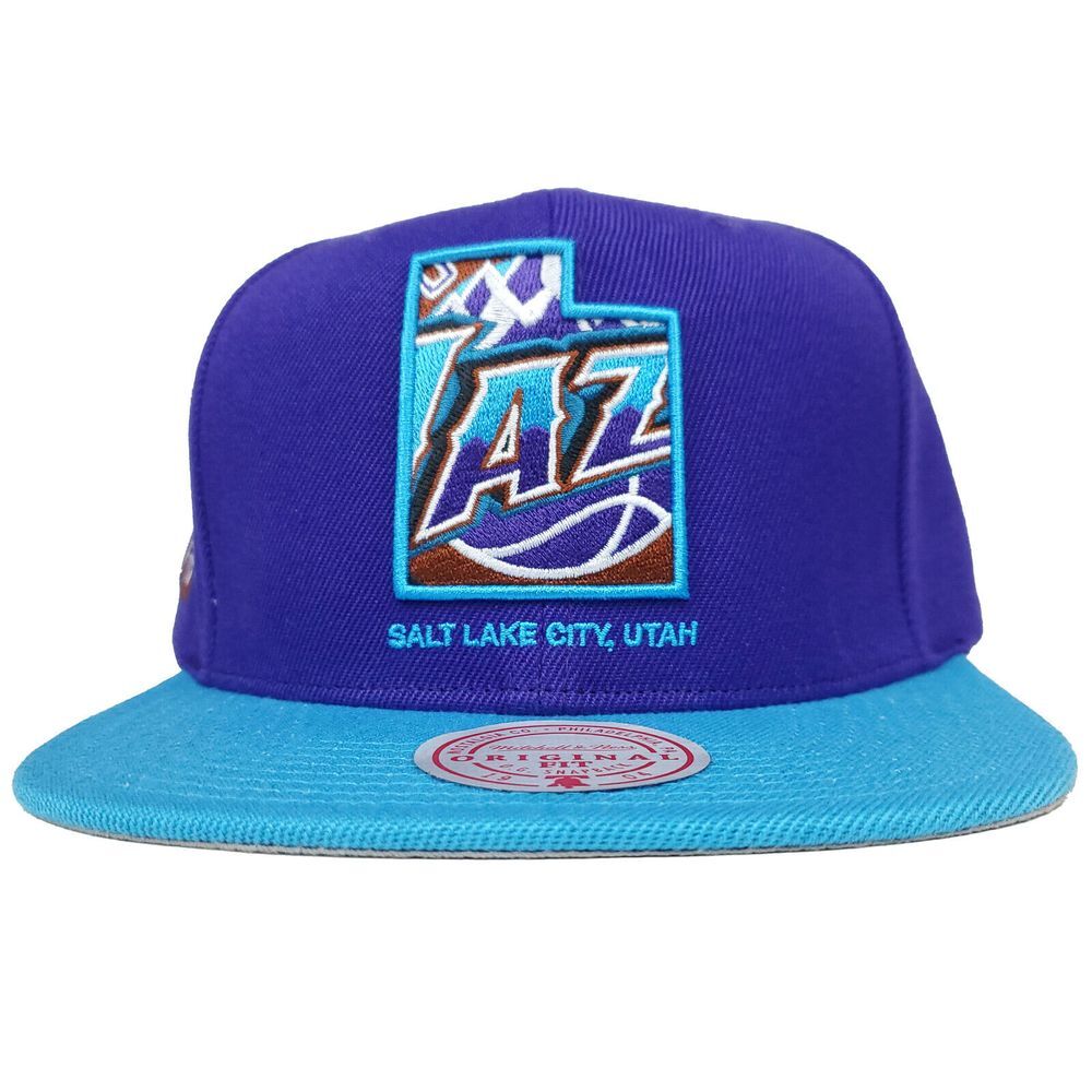 Utah Jazz Mitchell & Ness NBA Snapback Cap Hat 3D Logo State Purple Blue NWT